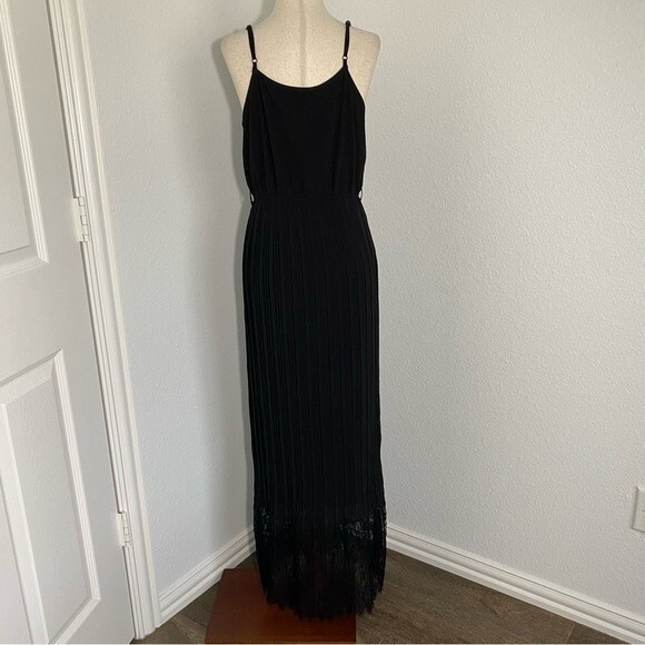 NWT  YA LA Maxi Dress Silk Lace Pleats Slip Style Sexy Glam Black Size M - Picture 8 of 14